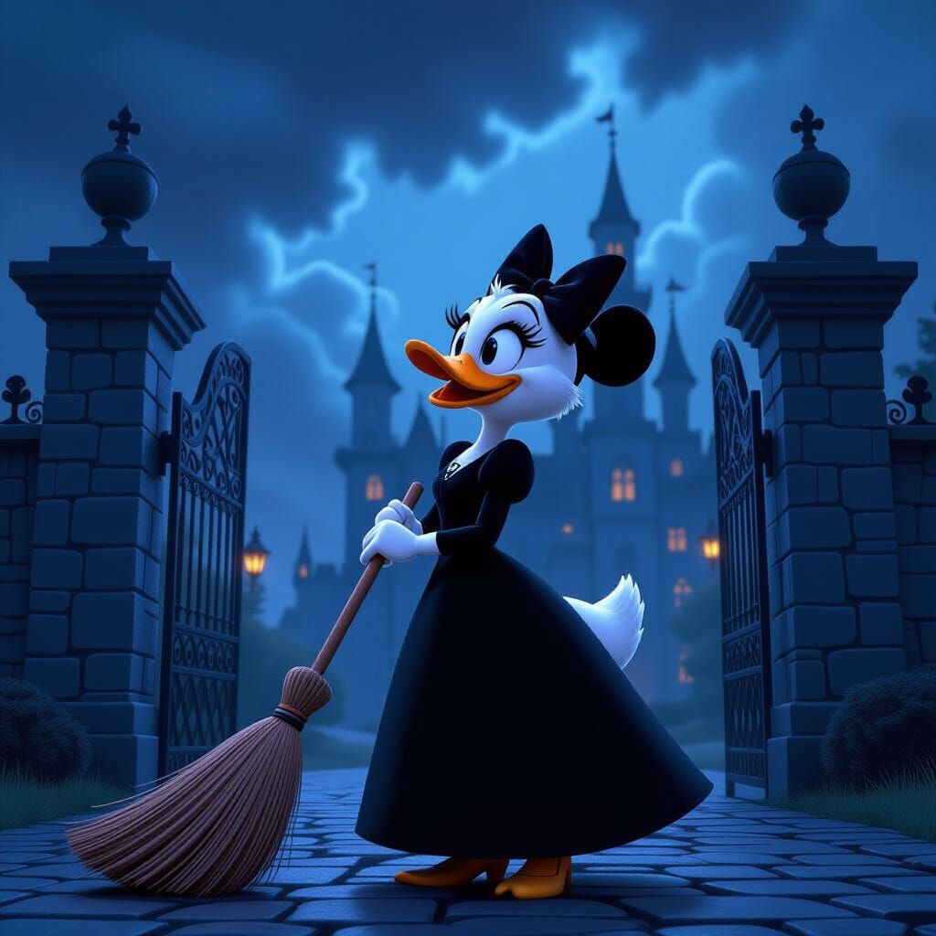 Daisy Duck in Gothic Castle Scene 3D Pixar Style