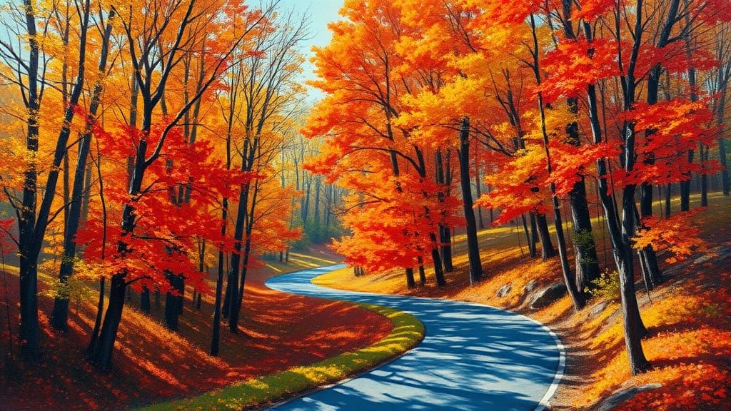 Autumn Forest Landscape in Neo-Impressionist Style