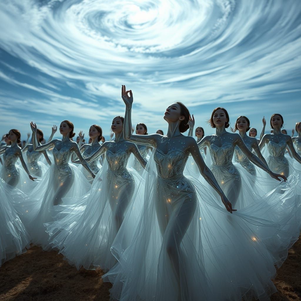 Glass Dancers in Dreamy, Ethereal Fantasy Sky