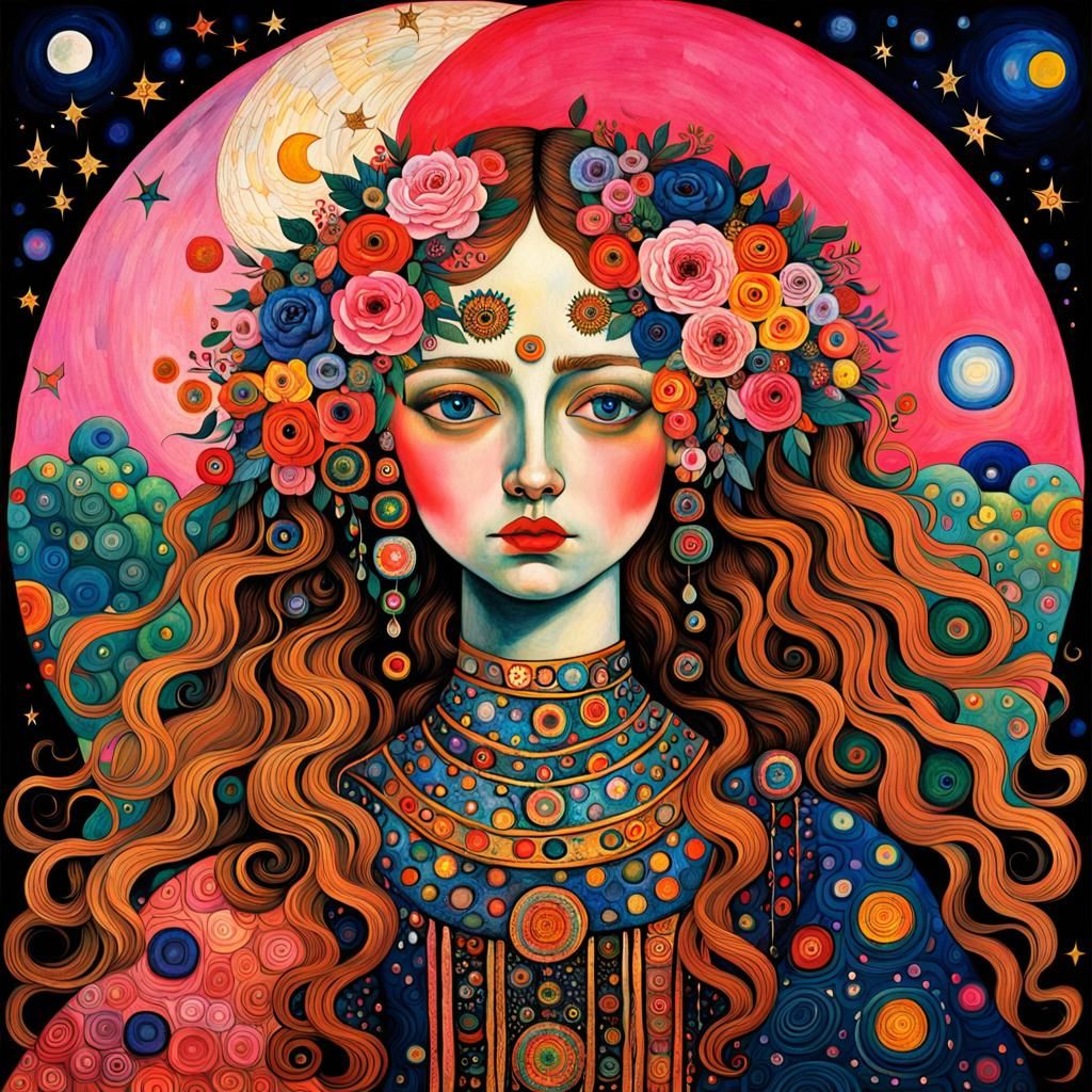 Pink Full Moon Goddess: A Maximalist Celestial Vision