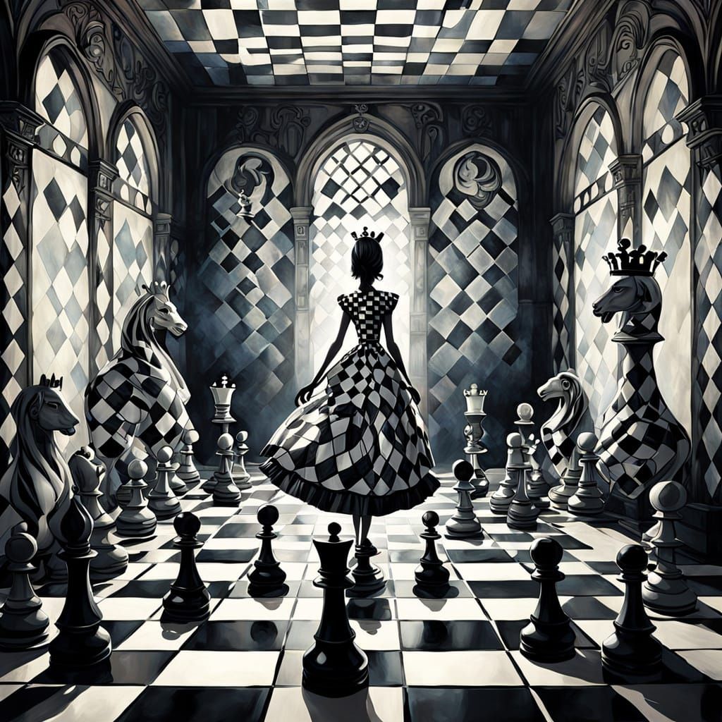 Surreal Figure in Art Nouveau Chessroom
