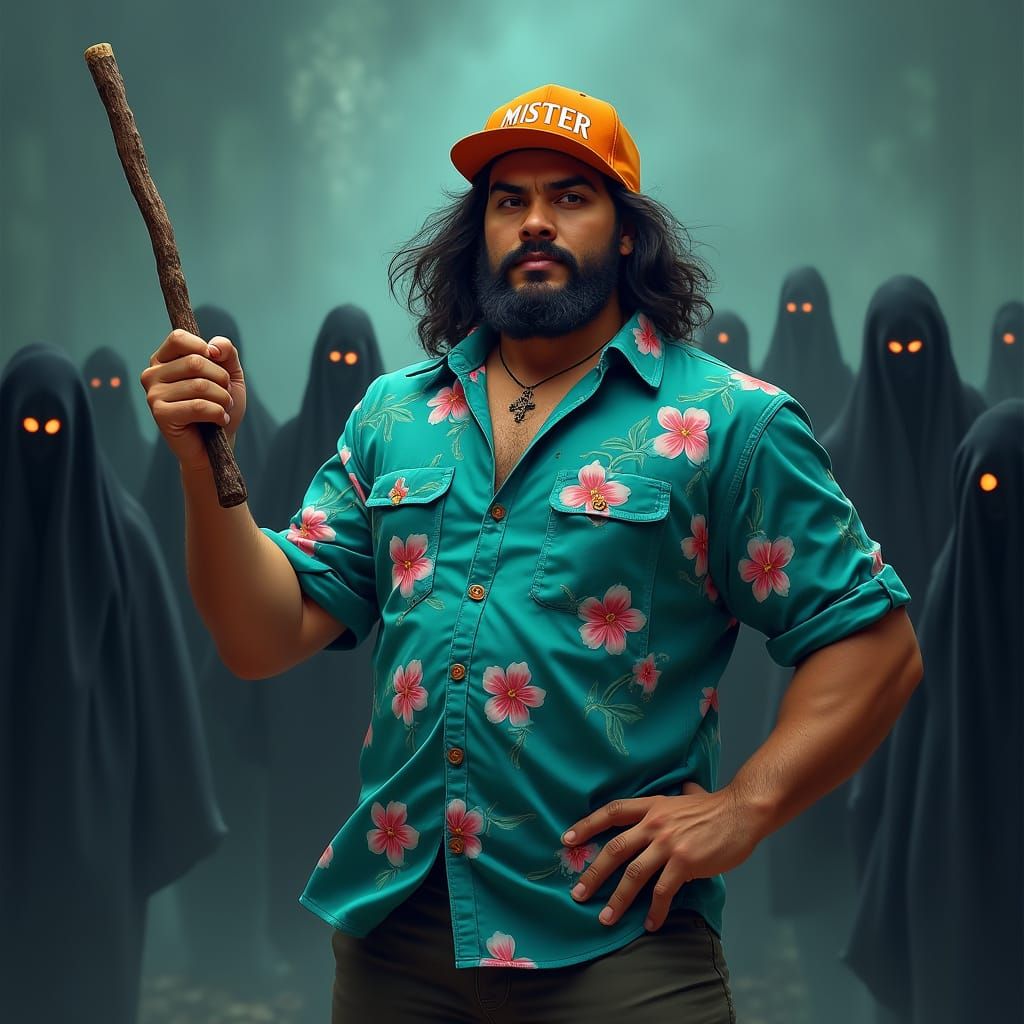 Hispanic Man Battles Dementors in Ominous Digital Art