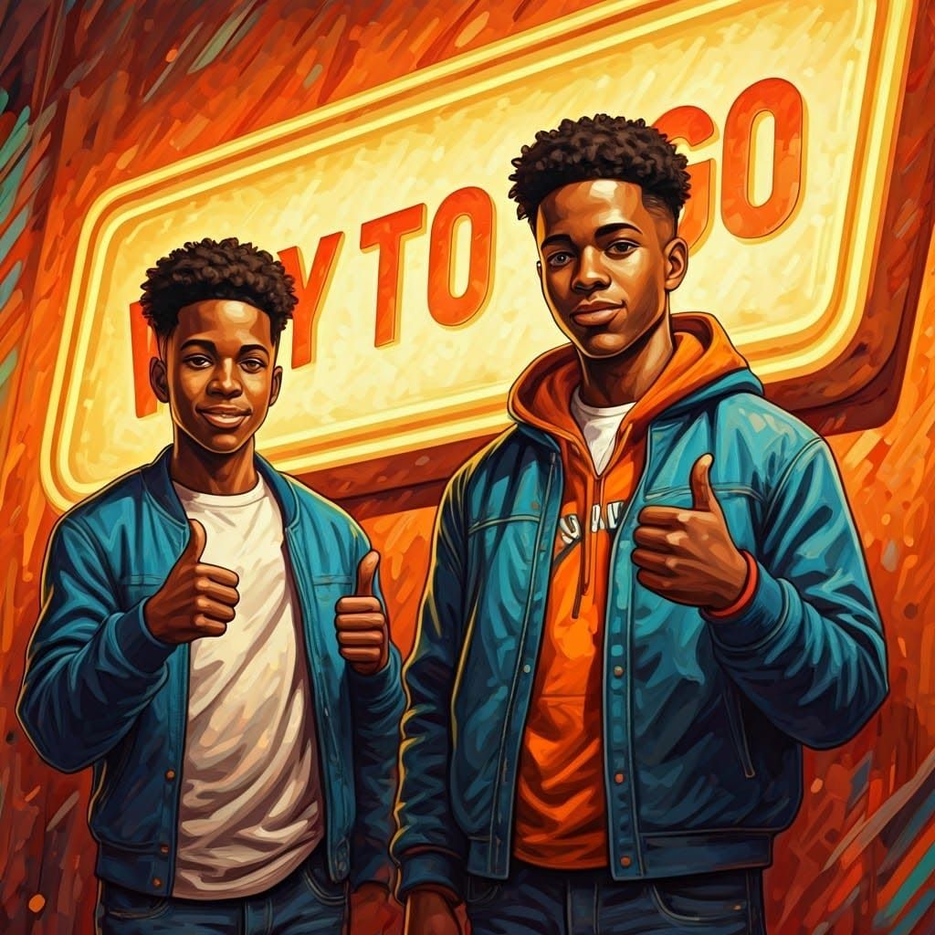 Two Boys Celebrate Success in Pop Art Style