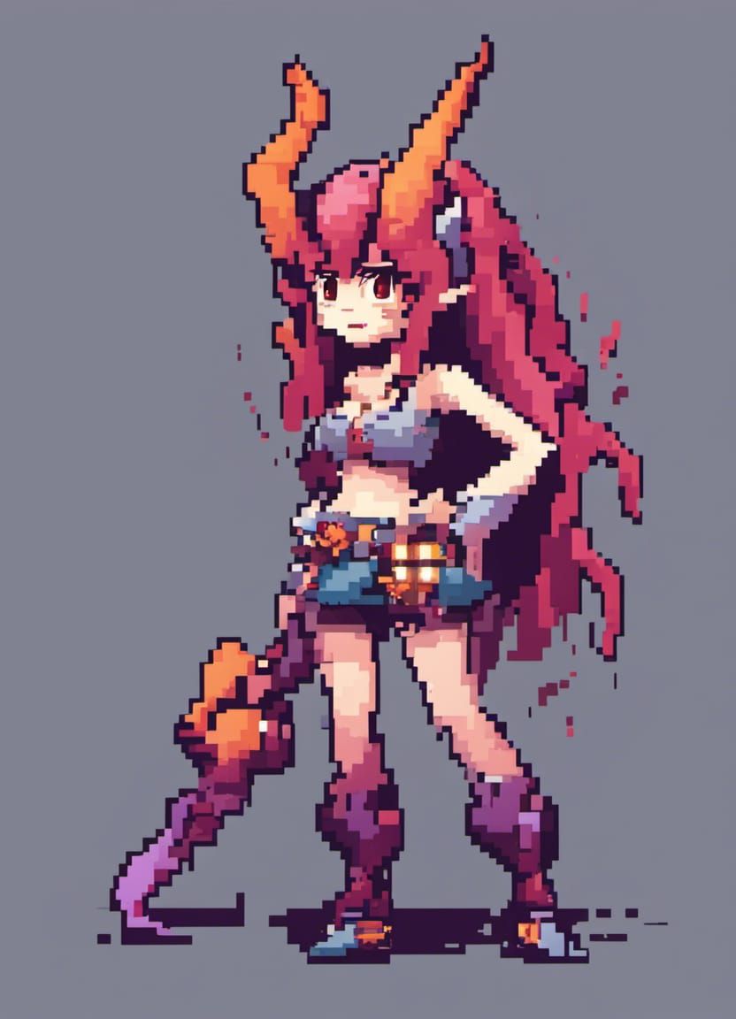 Monster Girl Illustration in Pixel Art Style