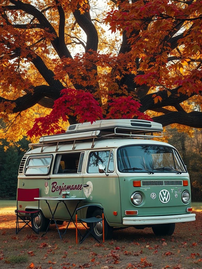 Autumnal Volkswagen Van Road Trip Scene
