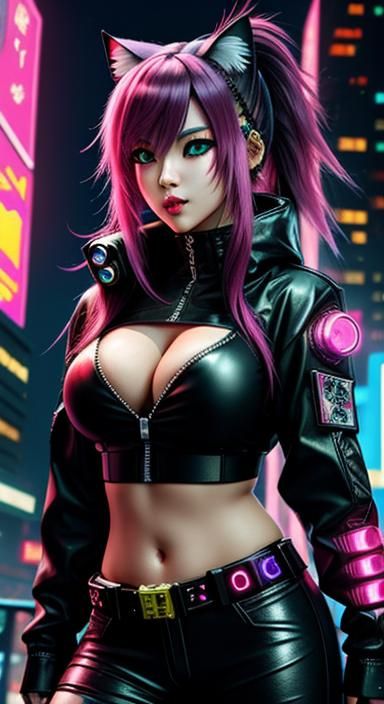Cyberpunk Neko Girl in Anime Style