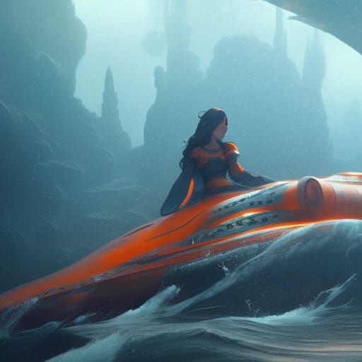 Detailed Submarine Concept Art in Art Nouveau Style