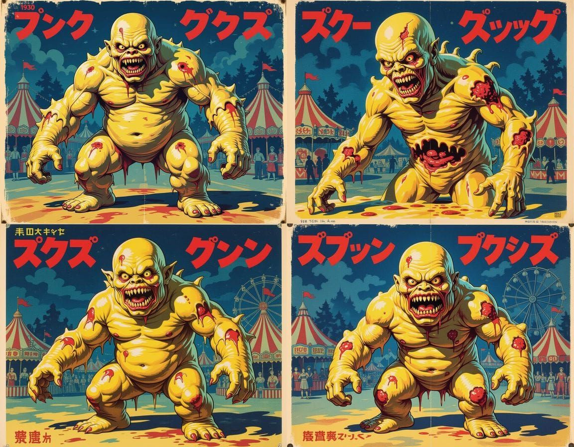 Grotesque Mutant Ice Cream Monster in 1930s Horror Poster