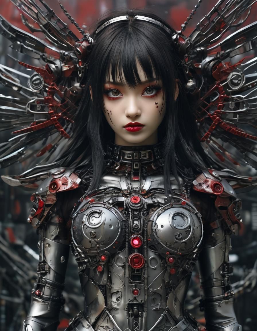 Robotic Fairy Girl with Dark Dystopian Background
