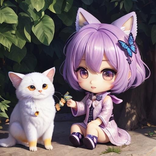 Chibi Faun with Butterfly in Stardust Sunlight