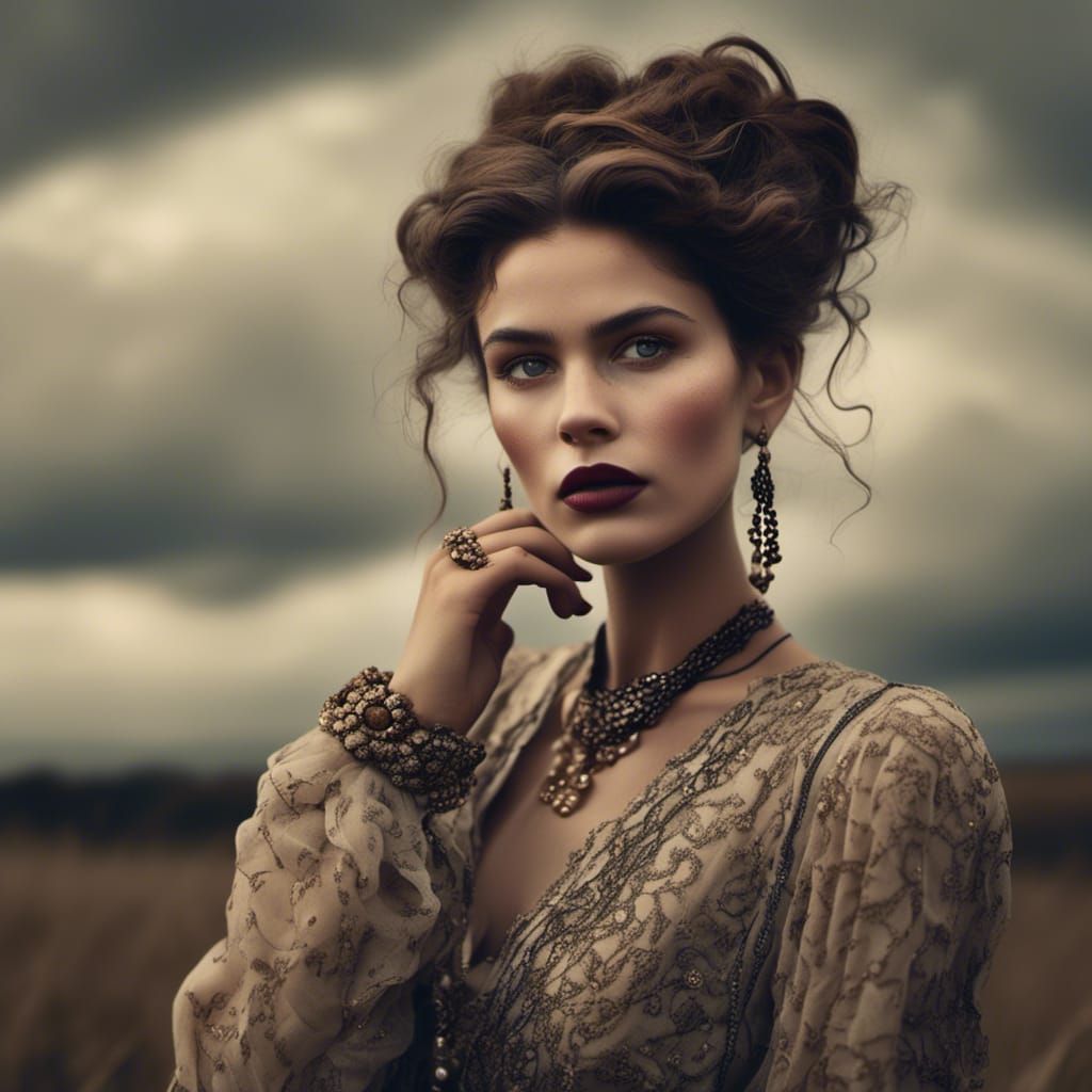 Gypsy Woman in 1920s Style with Freckles