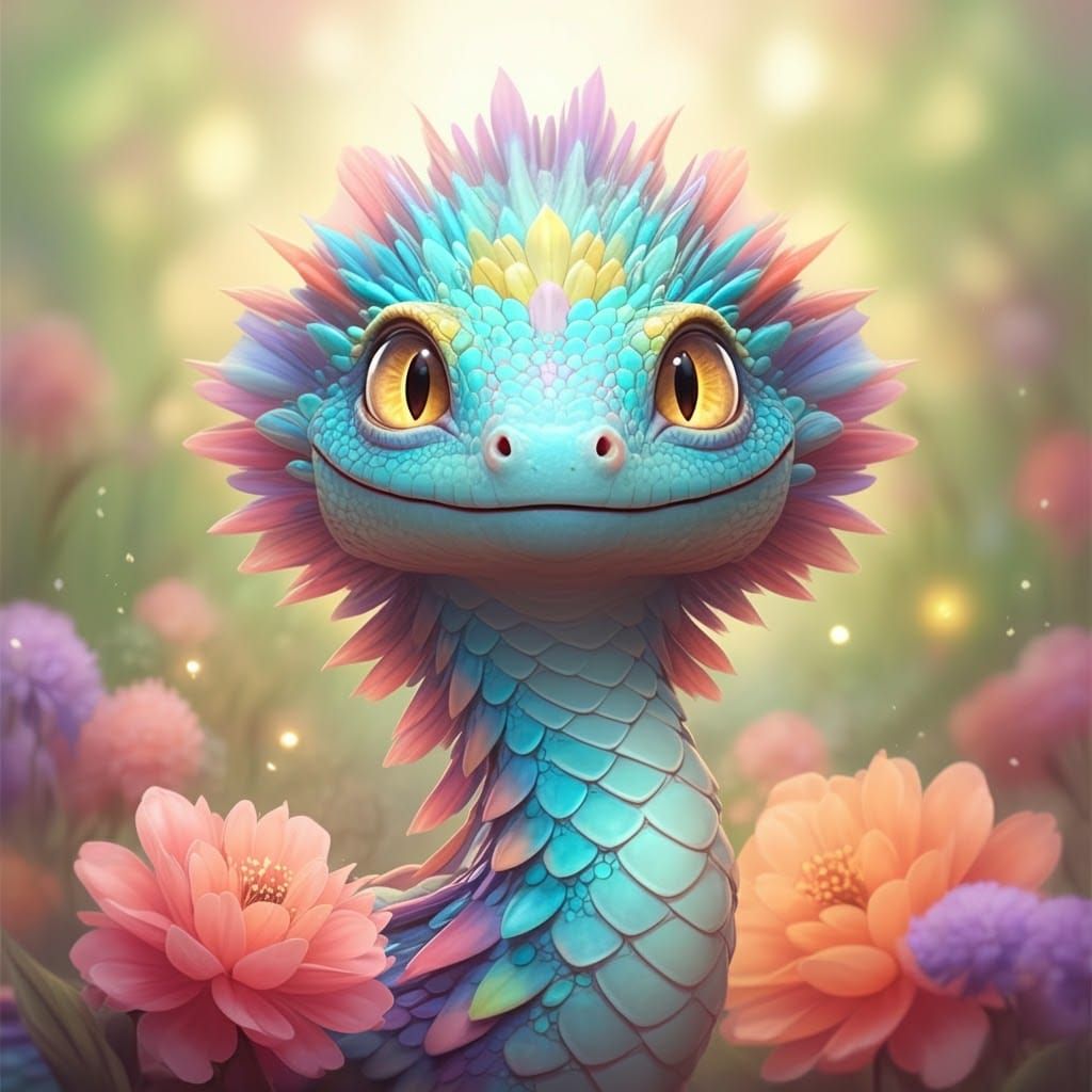 Fantastical Serpentine Creature in Dreamy Meadow