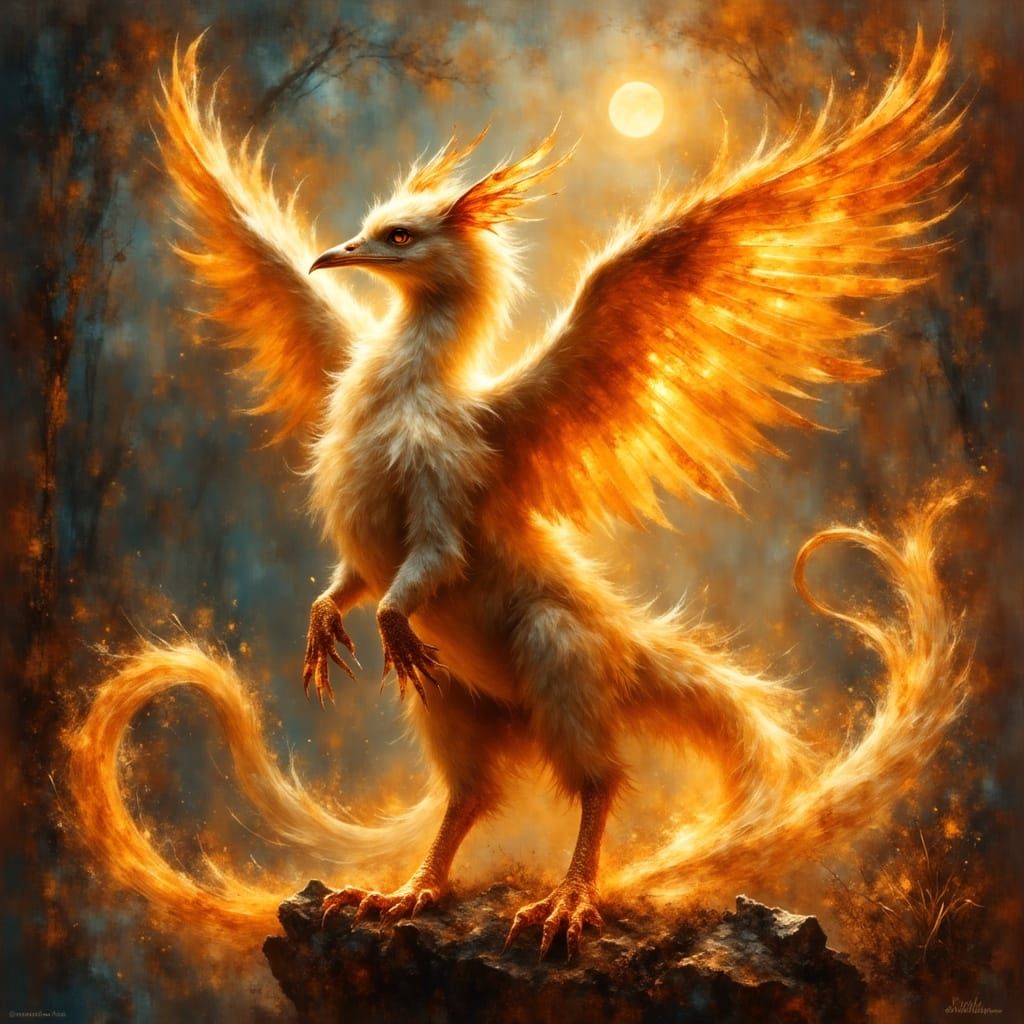 Ethereal Baby Fire Griffin Soars