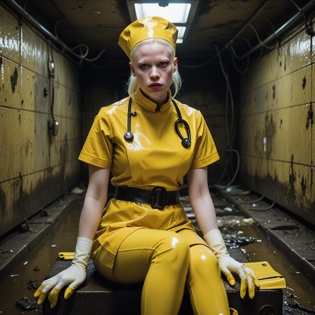 Stern Nurse in Mikado Yellow Latex Attire in Underground Gyn...