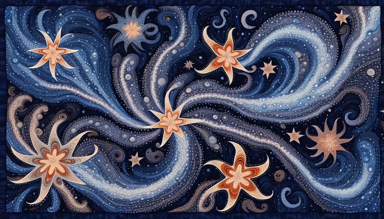 Aboriginal Batik of Stars Spinning in Cosmic Maelstrom