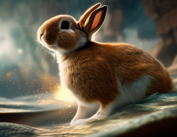 Rabbit in Flight with Bubbles: Fantasy Concept Art