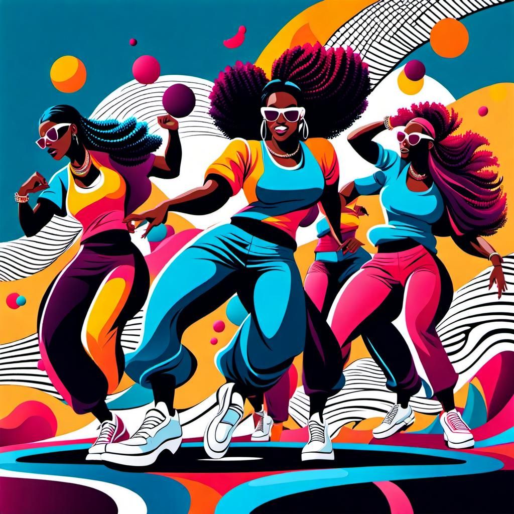 Energetic Girls Breakdancing: Surreal Cartoon Caper