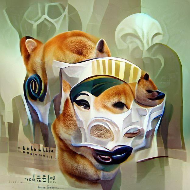 Shiba Inu Dog in Face Mask, Art Deco Style