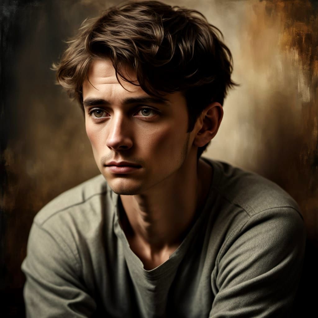 Lonely Boy Sitting Sad Against a Wall