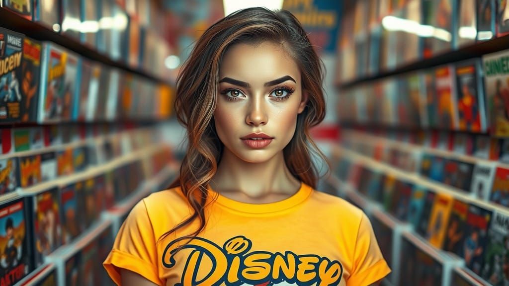 Confident Young Woman in Comic Book Shop