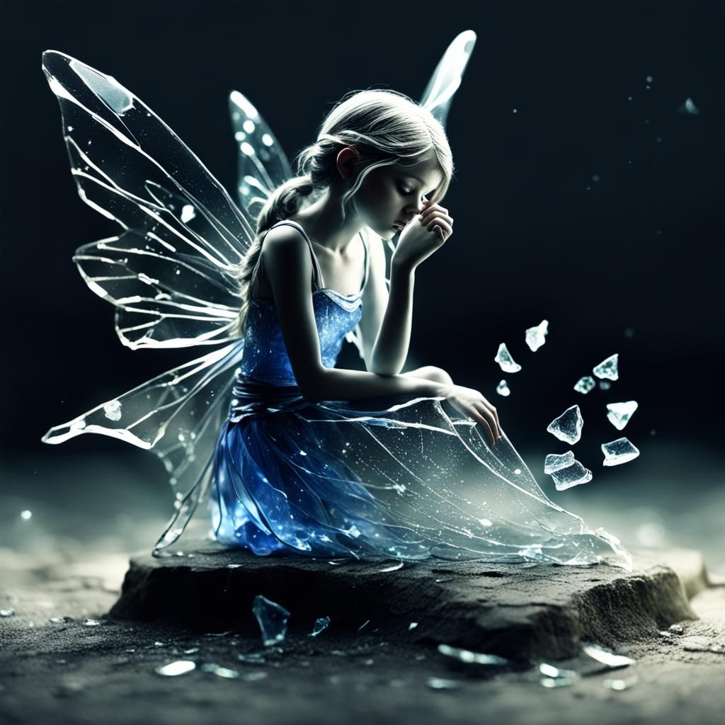 Transparent Broken Glass Fairy Expresses Sadness