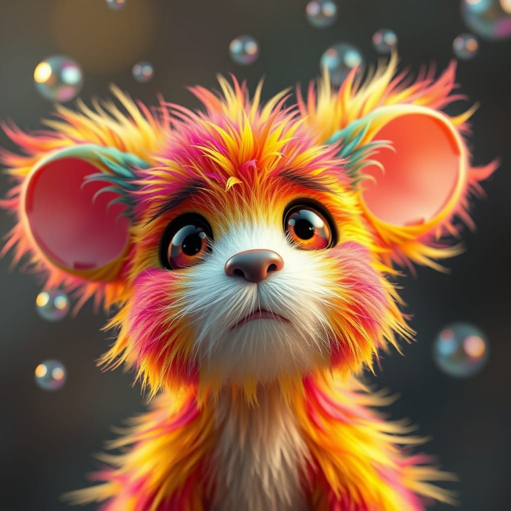 Whimsical Fuzzy Creature in Vibrant Impasto CGI