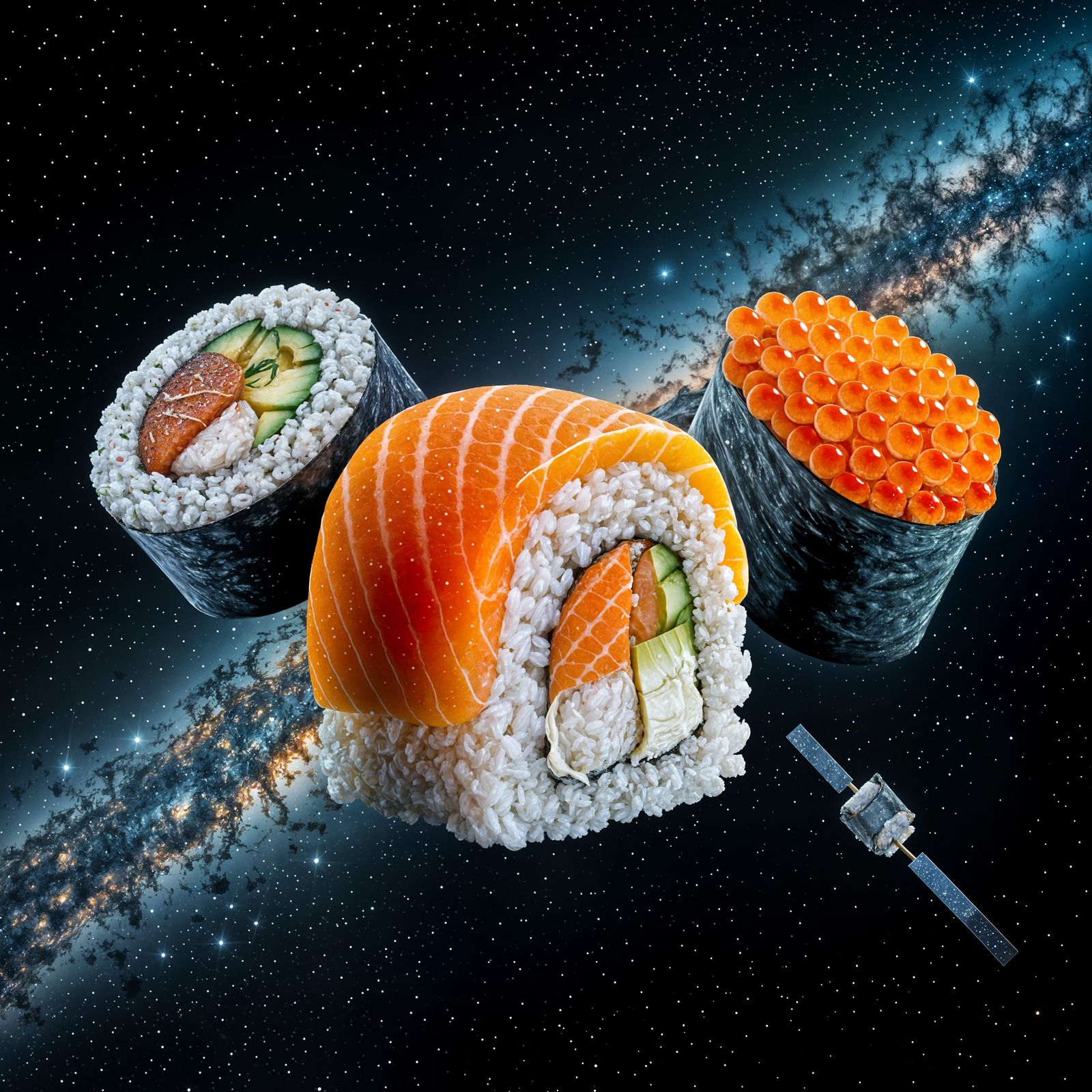 Gigantic Sushi Rolls Floating in Space