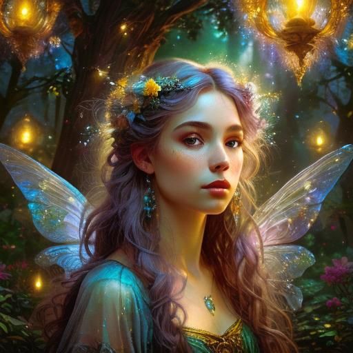 Woman Rides Bee in Woodland, Renaissance Style