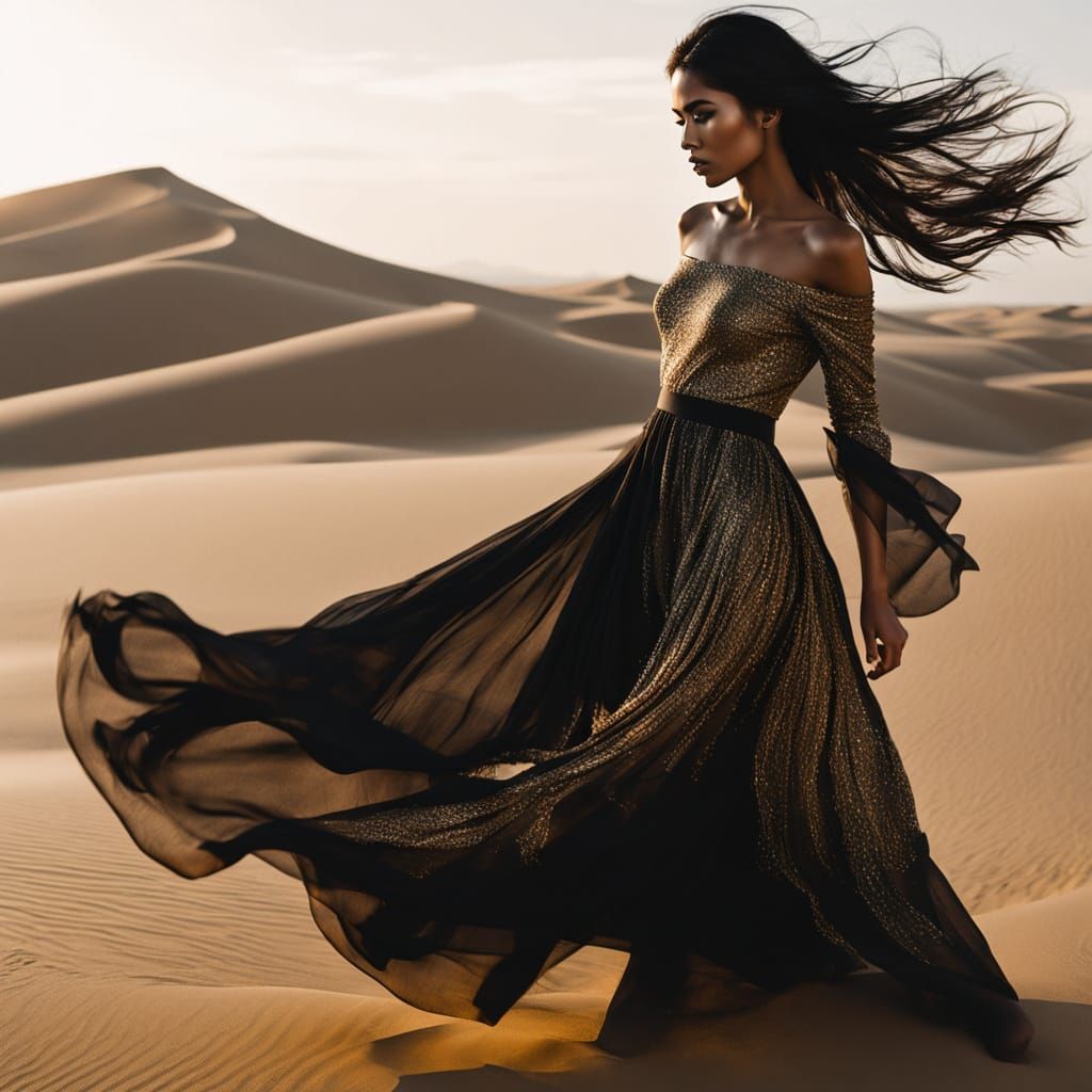 Indonesian Woman Running Barefoot in Desert at Dusk