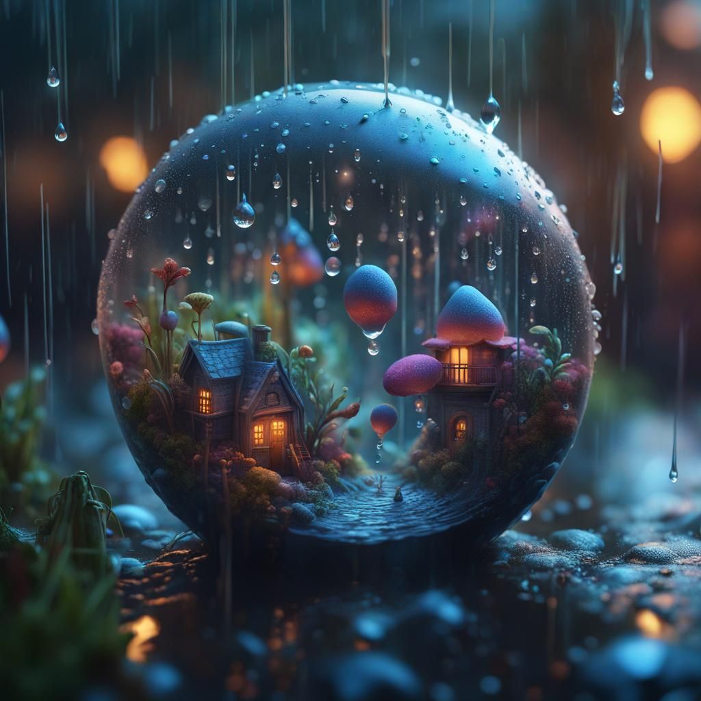 Whimsical Raindrop Realms in Vibrant Hues