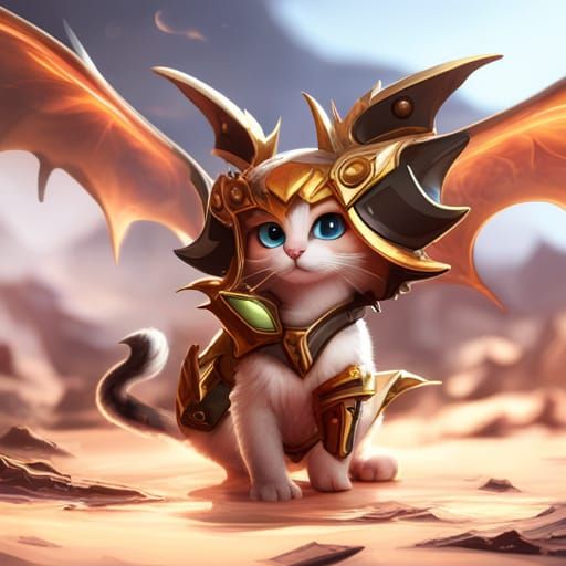 Calico Kitten with Dragon Wings Fantasy Art