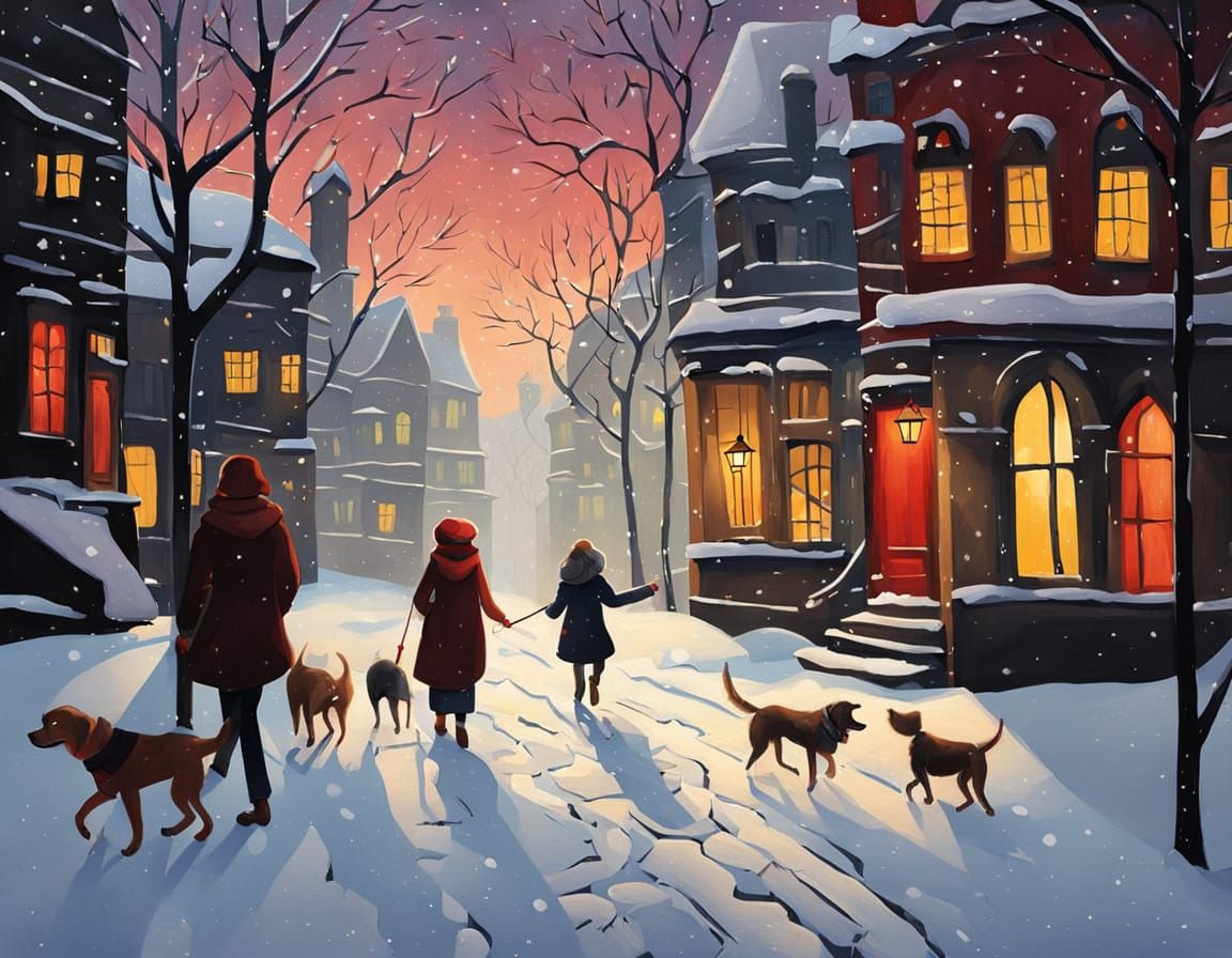 Whimsical Winter Wonderland with Quirky Canine Companions