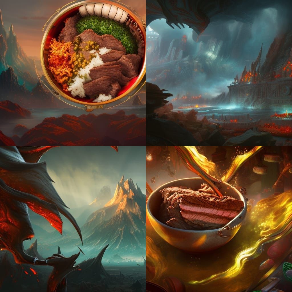 Detailed Matte Painting of a Beef Bowl