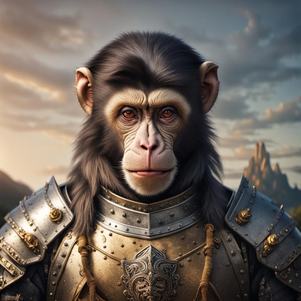 Monkey Knight in Medieval Armor Portrait