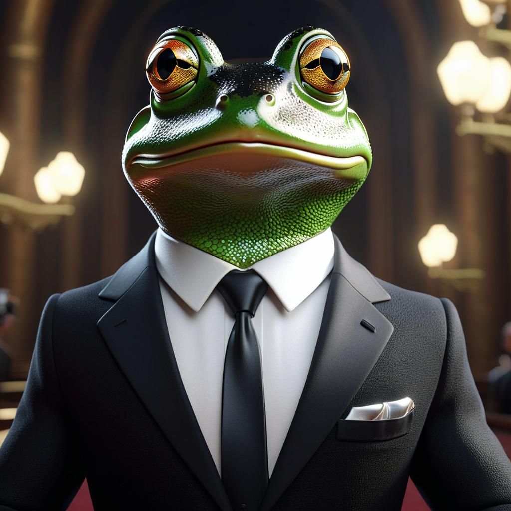Gentleman Frog in Black Suit: Digital Art