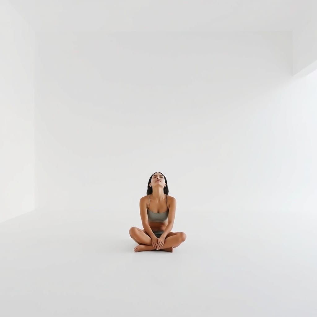 A Figure Meditatively Seated in a Minimalist White Space