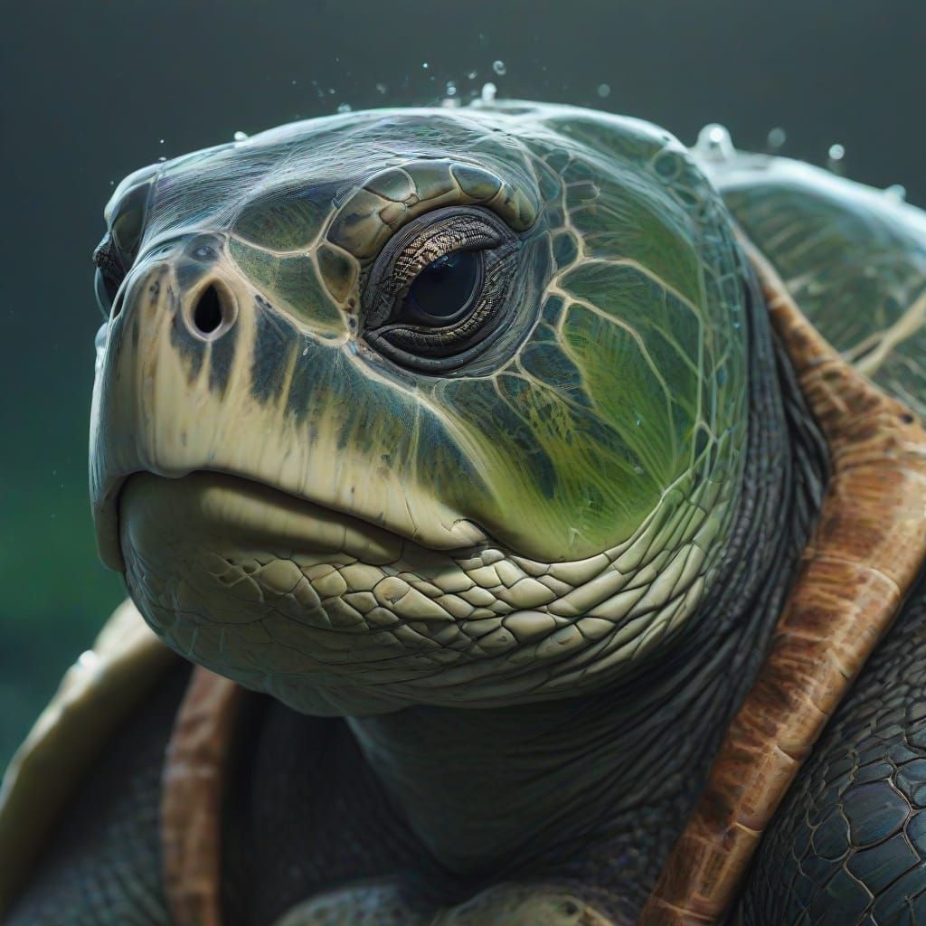 Hyperdetailed Portrait of a Green Sea Turtle