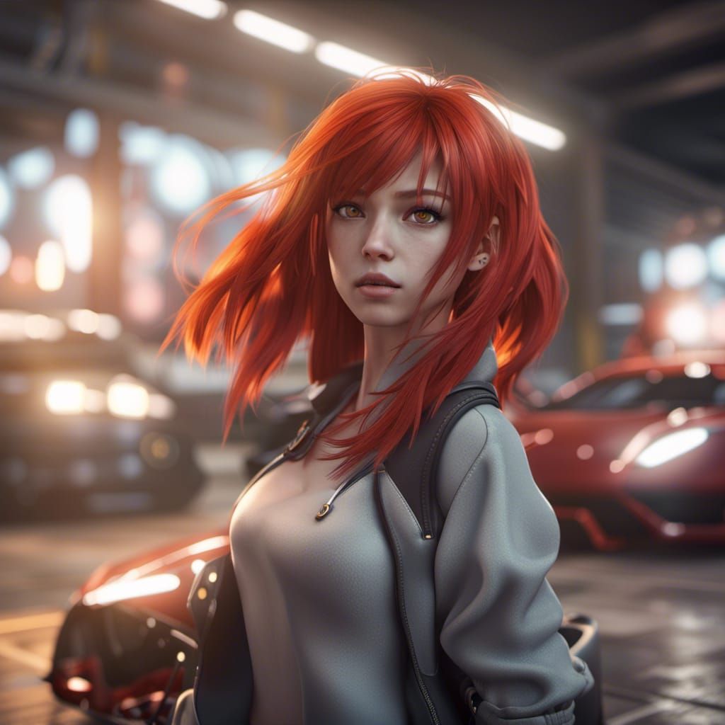 Anime Girl and Supercar in 3D Game Style