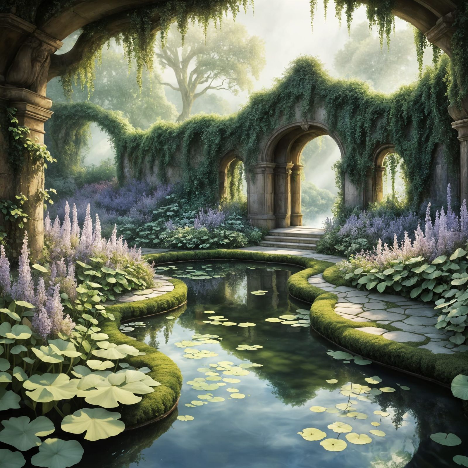 Magical Pond Sanctuary With Luminous Blossoms