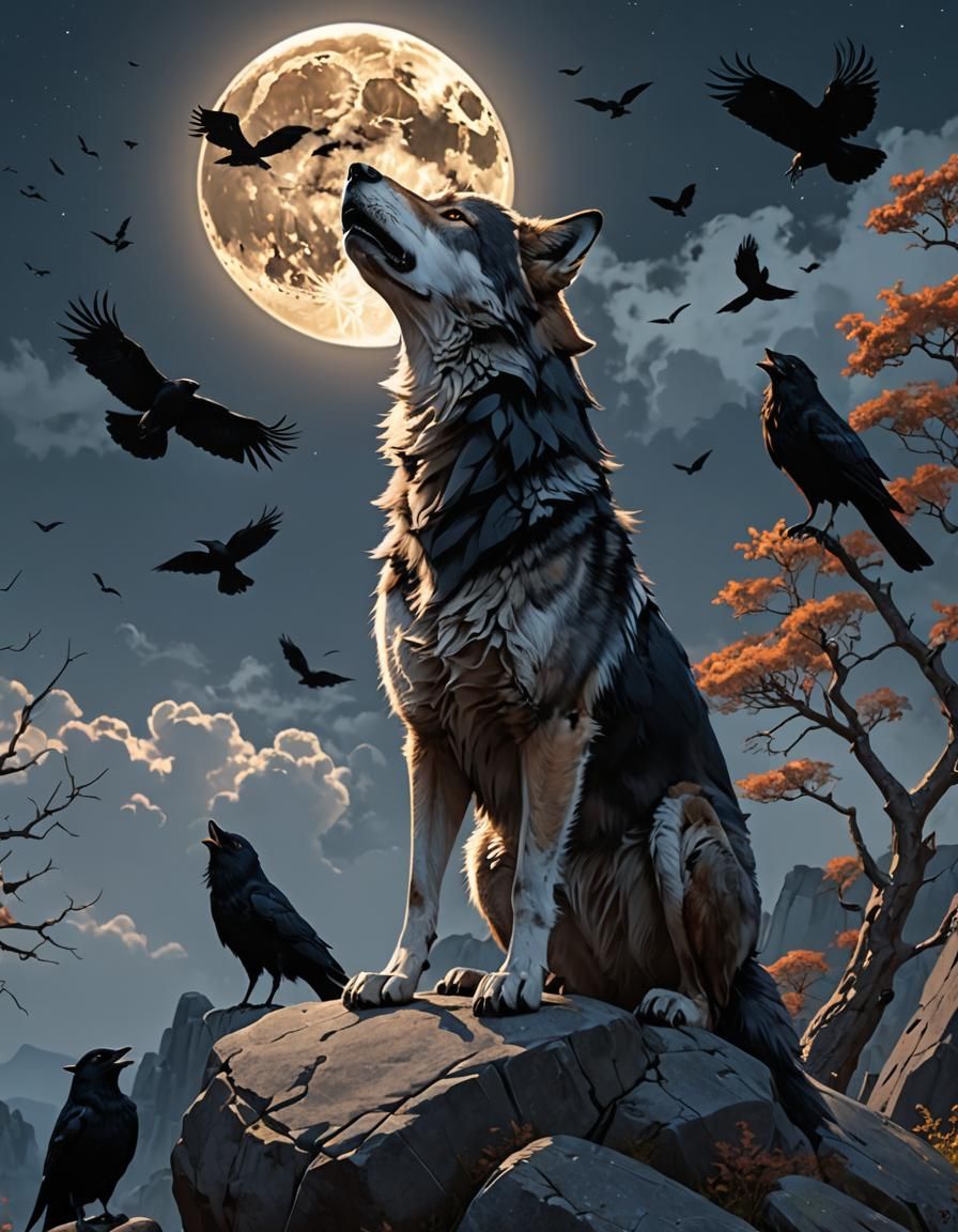 Wolf Howling at Moon: Hyperrealistic Anime Art