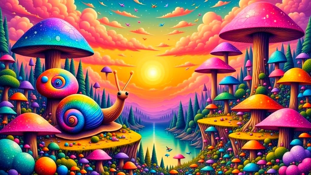 Psychedelic Snail in Dreamworld with Galaxy Shell