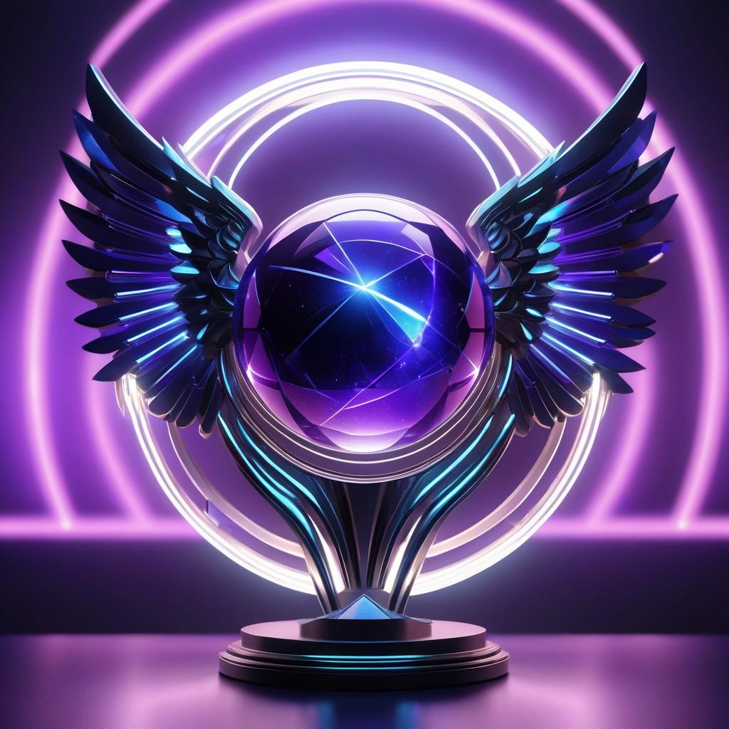 Glowing Sapphire Energy Sphere with Angel Wings