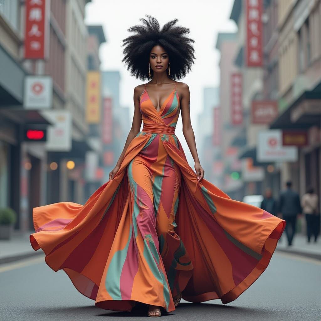 Woman with Afro in Gown: Contemporary Portraiture