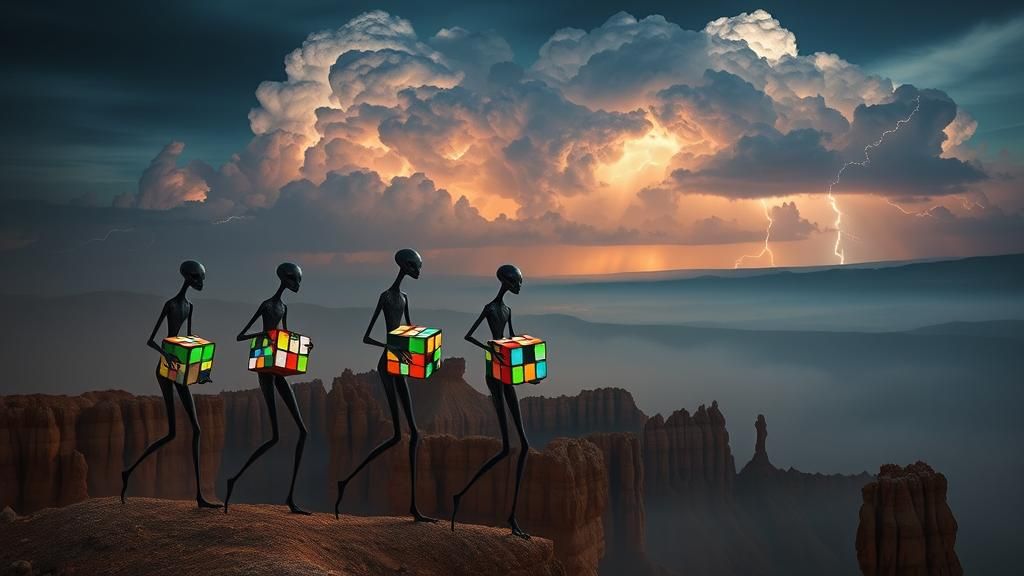 Eerie Aliens in Bryce Canyon with Rubik's Cubes