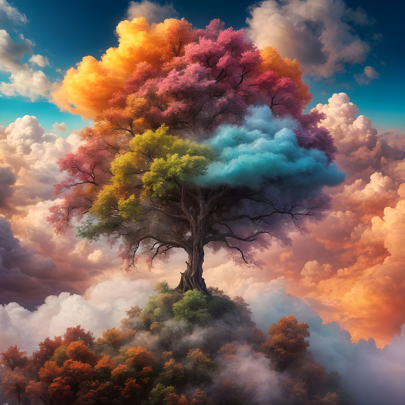 Epic Cinematic Digital Painting of a Rainbow Tree on a Color...