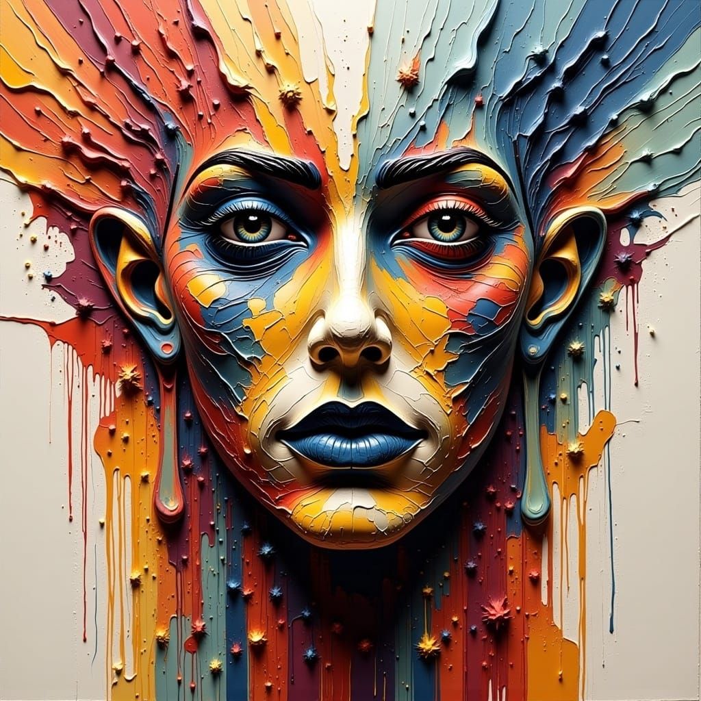 Abstract Humanoid in Textured Splashed Paint