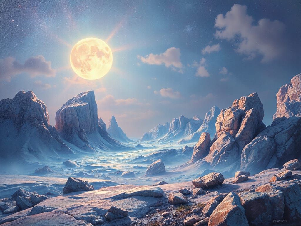 Ethereal Chrome Landscape with Ancient Amaranth Hue