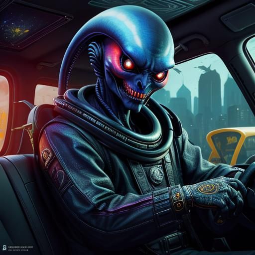 Alien Taxi Ride: A Lowbrow Matte Painting