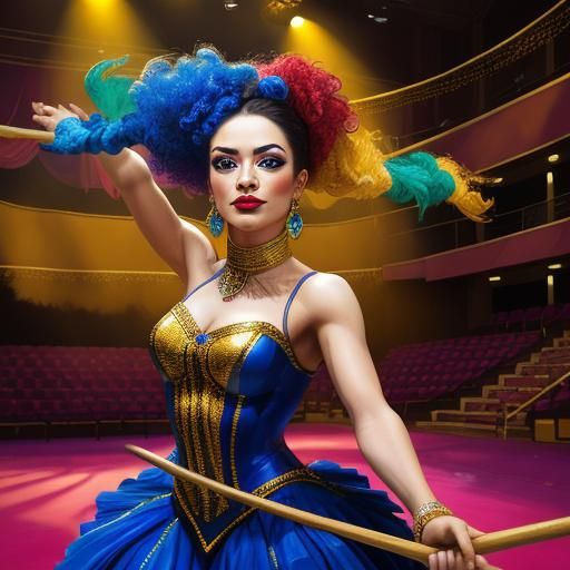 Expressionist Pole Dancer in Circus Art, Oil Painting