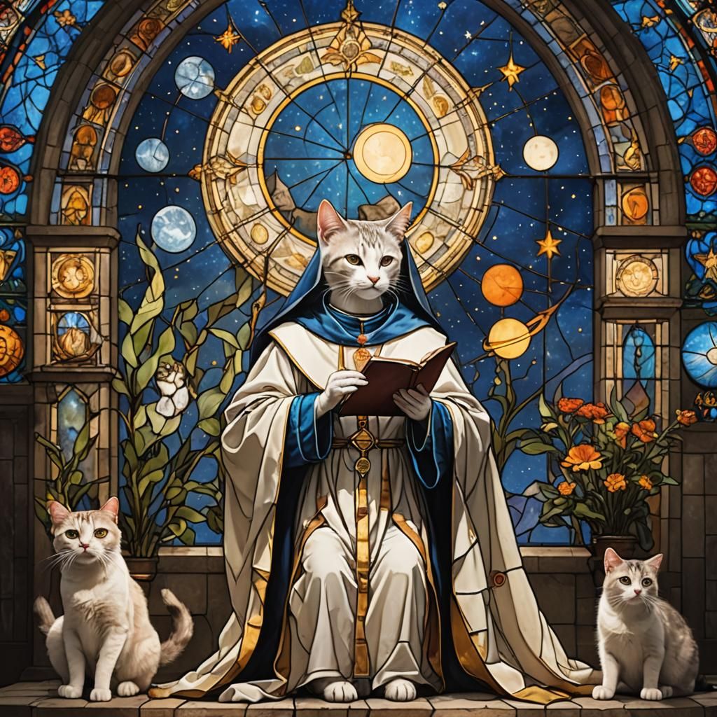 Woman Cat Hybrid Priest Giving Sermon